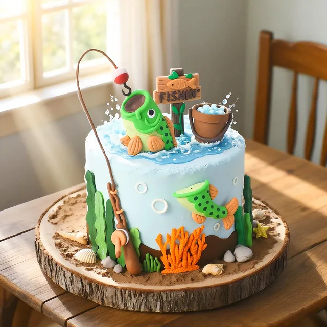 Cartoon Fisherman Cake Decoration Insert Board - Fishing Theme Men's Birthday Soft Clay Insert Cake Toppers Wholesale