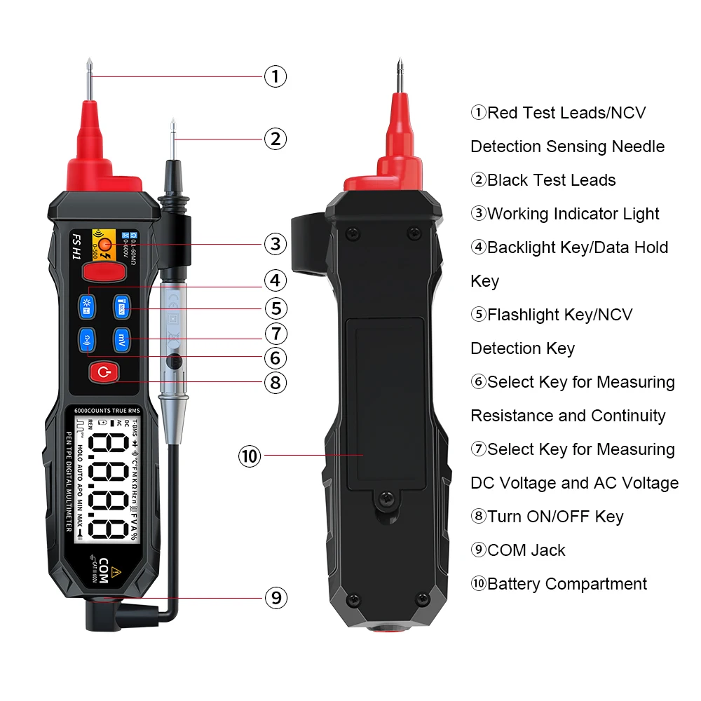 Multi Tester AC/DC Voltmeter Ohmmeter Pen Type Digital Multimeter with NCV Detection