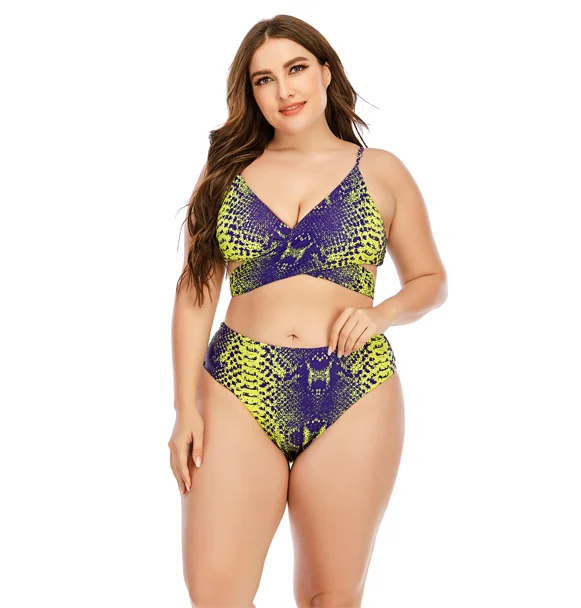 Custom Plus Size Women Snake Printed Bikinis High Waisted Two pieces Swimwear & Beachwear Floral Print Swimwear