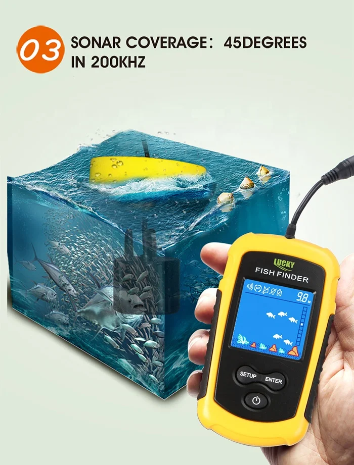 Détecteur De Poisson Portable – Sondeur Sonar Avec Alarme, 100m, Pour Bateau/pêche, Jaune