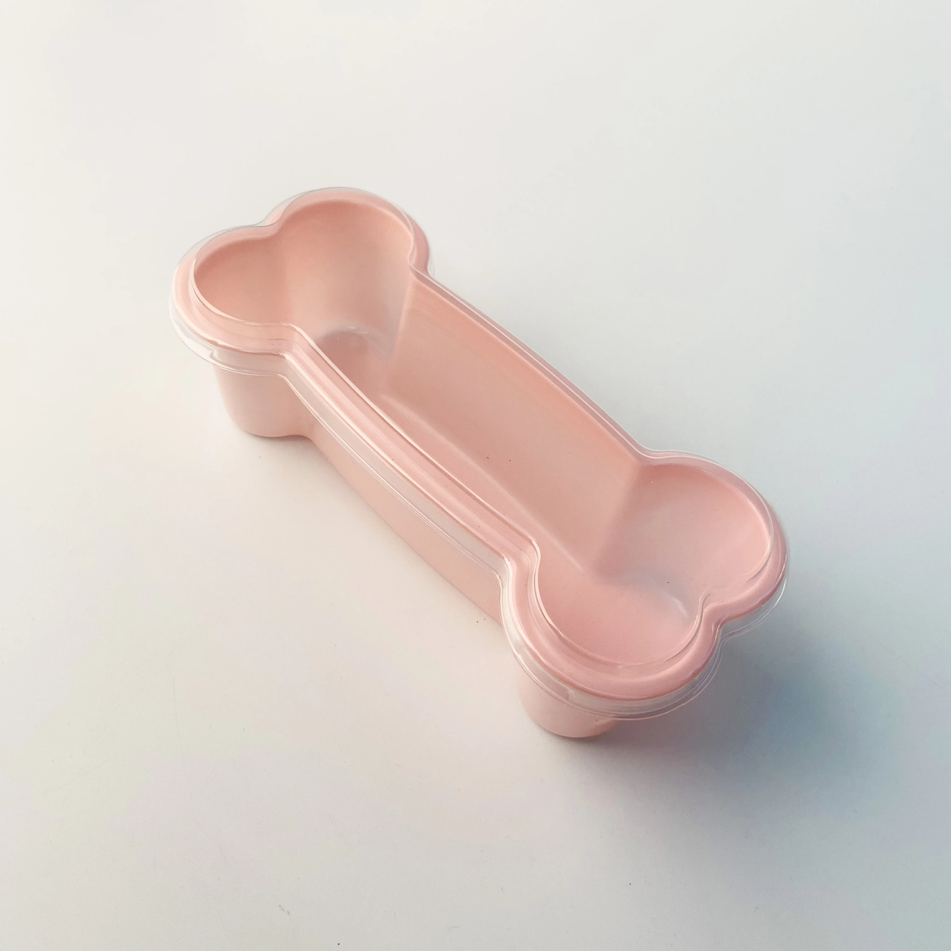 Huayi Factory Disposable Plastic Bone Shape Pink Base With Transparent Lid Snacks Desserts Pastry Containers Packaging Boxes