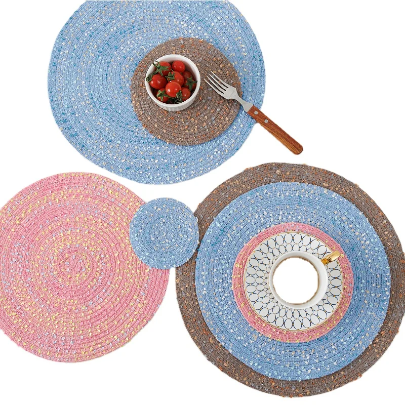 Washable Round Braided Placemats Set Woven Rattan Line Placemats For