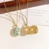 Xl4553 small flower openable photo clip necklace-gold-light blue