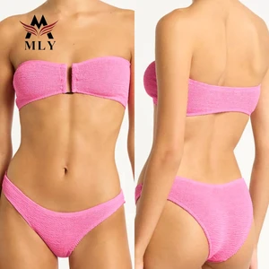 High Quality Custom Solid Two-Piece Micro Bikini Set Sexy Girl Design Bandeau Swimsuit with Custom Fabric Swimwear