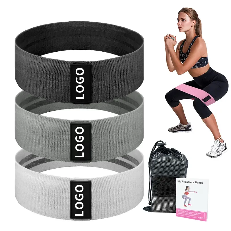 Low MOQ Factory Price Custom Color Logo Exercise Band Home Workout Gym Accessories  Fabric Glute Booty Resistance Bands Set