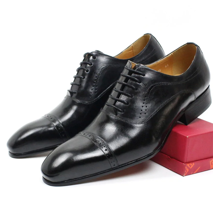 Best Selling Italian Style Men Cow Leather Dress Shoes Lace up Dk Brown  Pointed Toe Style Business Oxford Working Parting Shoes