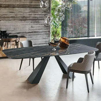 modern luxury 10 seater black leg 180cm rectangular sintered stone top full dining table for dinning room furniture set