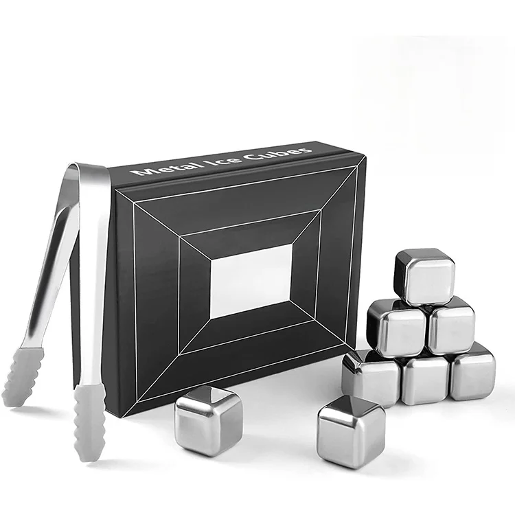 China Factory Wholesale Custom Logo Bar Accessories Whiskey Stones Stainless Steel Ice Cube Ice Cubes Reusable Metal Ice Cubes