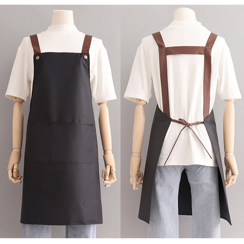 Tablier en coton durable avec bavoir pour coiffeurs, chefs, serveurs de cuisine, poches en toile imprimée avec logo personnalisé, étanche