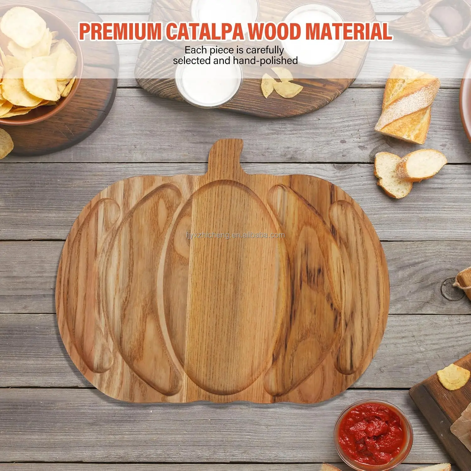 product pumpkin shaped wooden divided serving platter   charcuterie board for fruit snack  nut christmas party serving tray-5