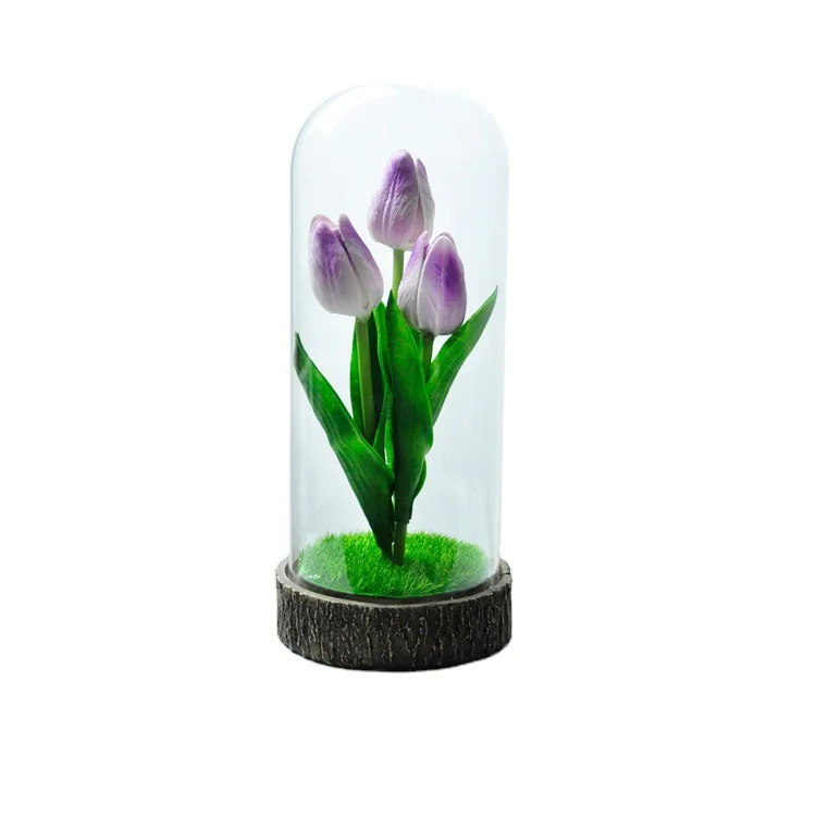 wholesale price bulk real touch artificial decorative flowers with glass dome LED light