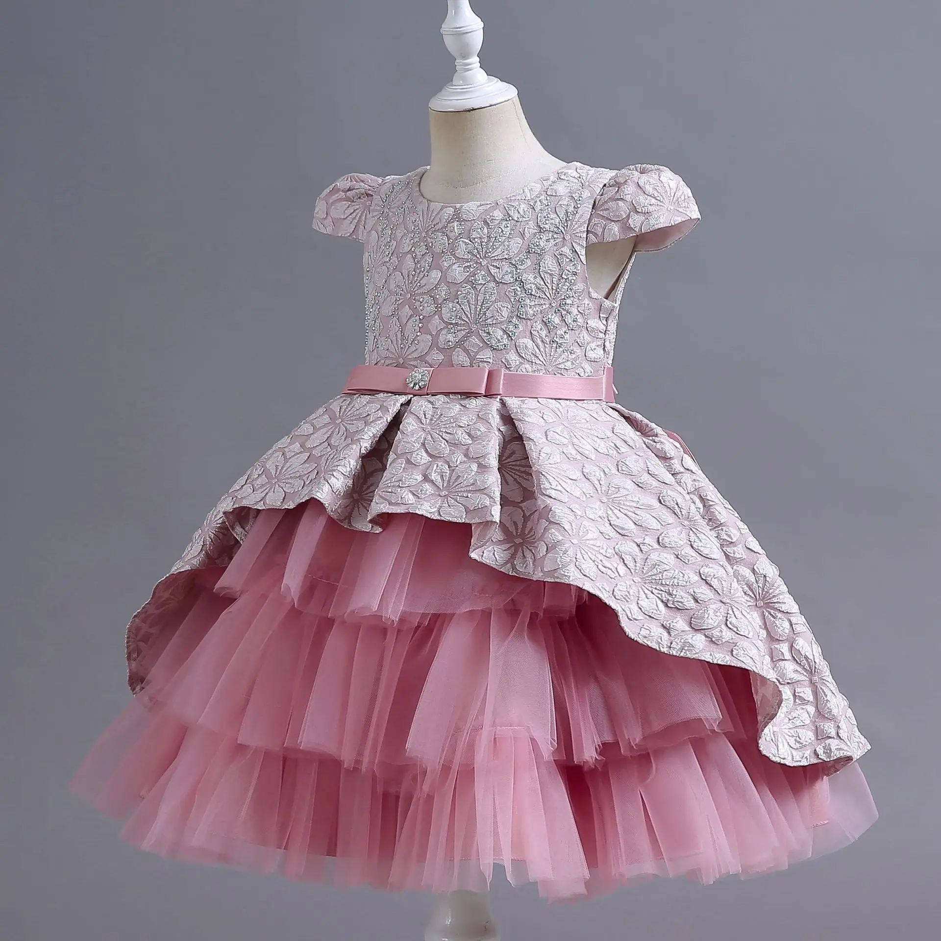Sweet Style Solid Bow 3-8 Years Girls Gown Party Flower Girl