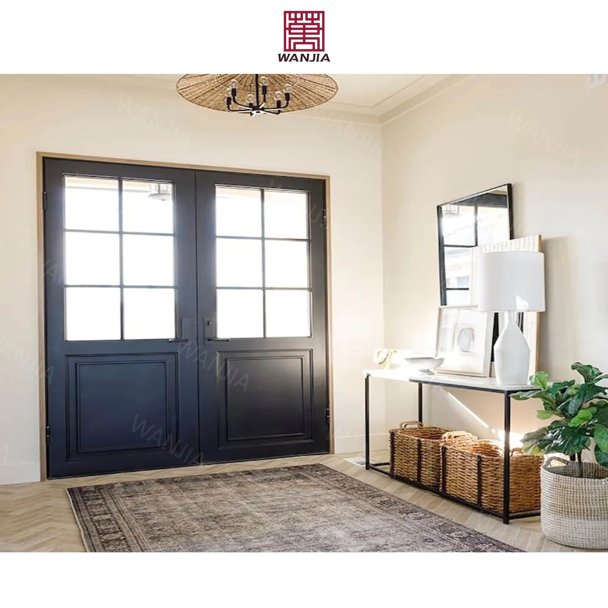 Anti-theft Luxury Classic Modern Wrought Iron Door Glass Entrance Door Home Front Entry Doors