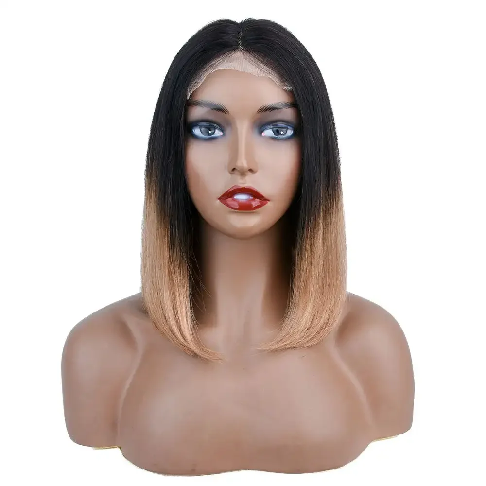 Blaue Omber-Perücke mit Spitzenverschluss, Echthaar, glatt, Bob-Perücke für Frauen_voghion.com