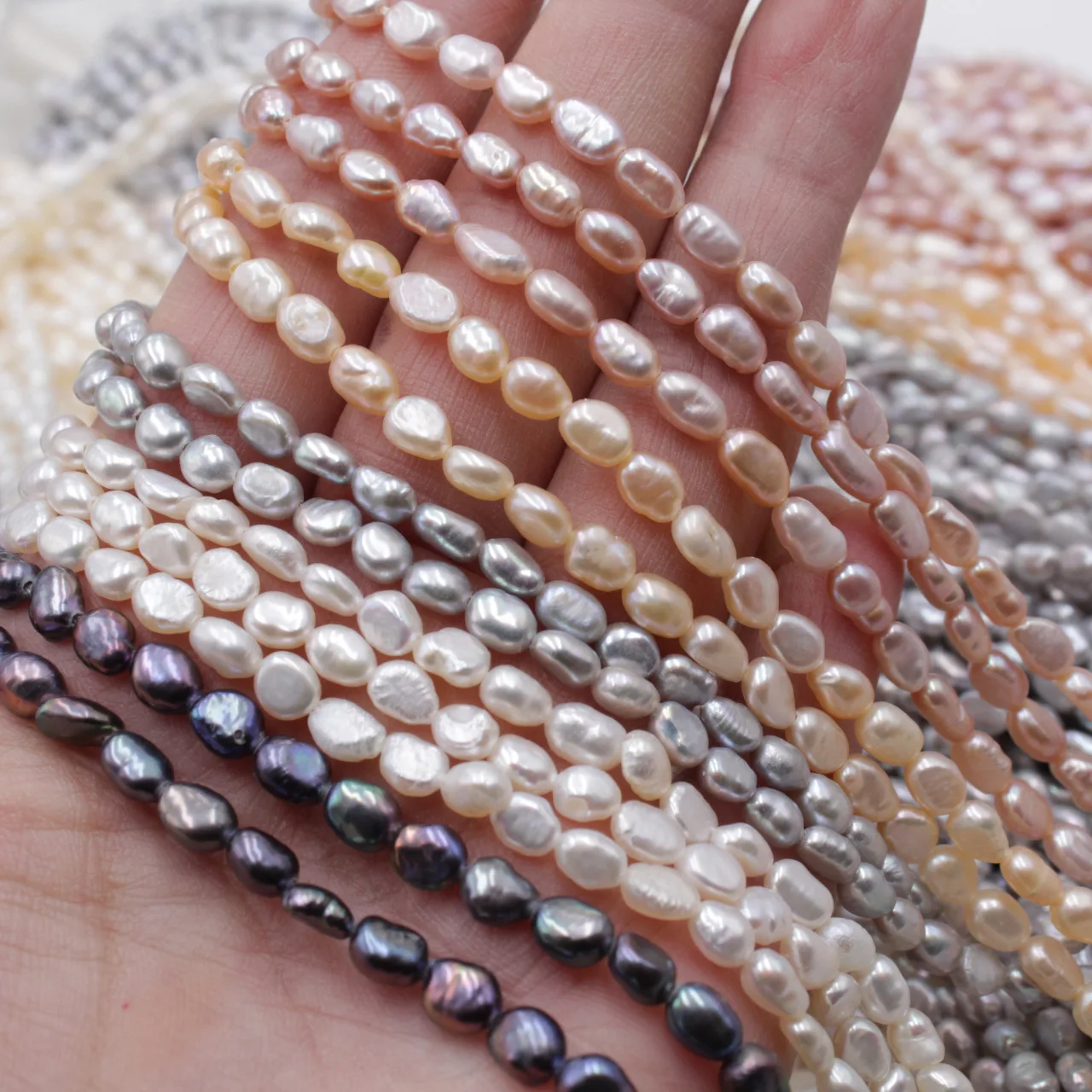 thumbnail image 2 of 15 Strands Of Natural Multicolor Freshwater Baroque Pearl Loose Beads – 4-5mm 2 of 3