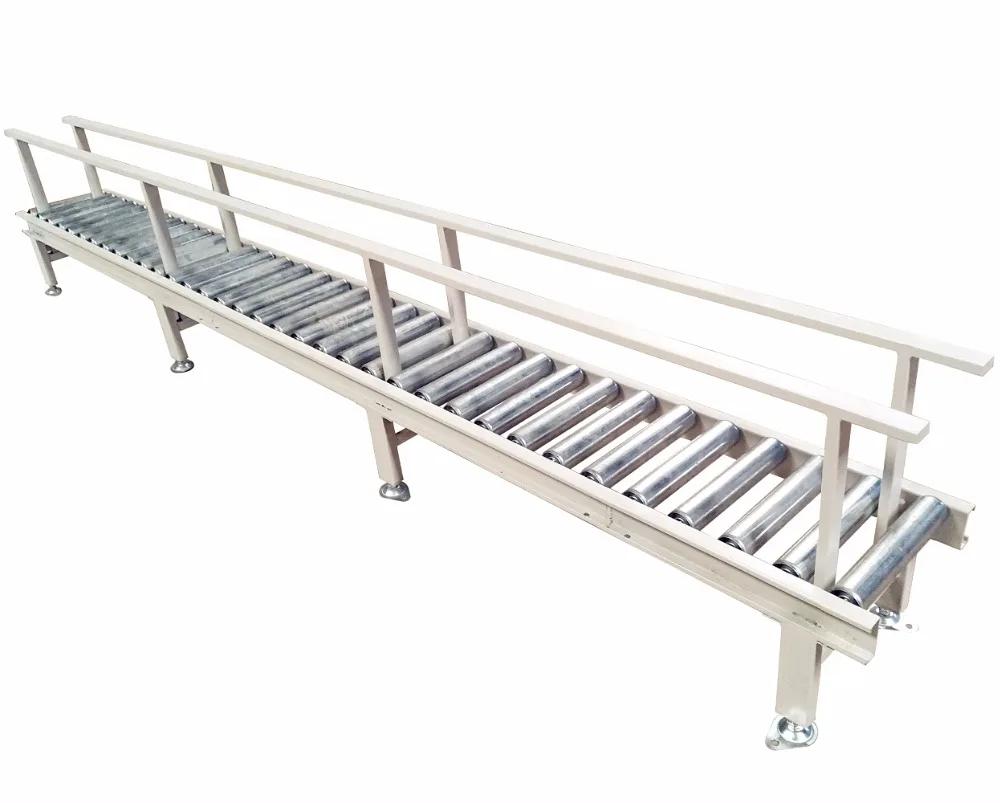 Stainless steel electric conveyor roller assembly line with conveyor belt and working tables