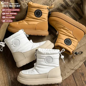 Trending 2026 Winter Boots New Women's Padded Mid-Calf Snow Boots Trendy Logo-Embossed Waterproof Warm Platform Boots