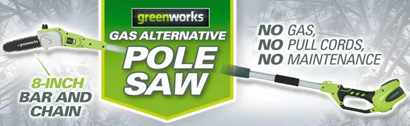 Scie à perche sans fil Greenworks 40V 8 pouces avec accessoire taille-haie, portée jusqu'à 2,74 m, ultra-légère, référence 20302_voghion.com