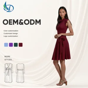 2026 Red Knitted Slim Fit Vintage Celebration Party Dress Winter Season Empire Waistline Mandarin Collar Knee-Length Simple