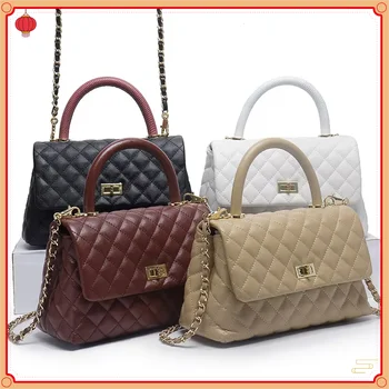 Luxury Quilted Leather Handbag, Designer Women's Tote, Elegant Top Handle Bag