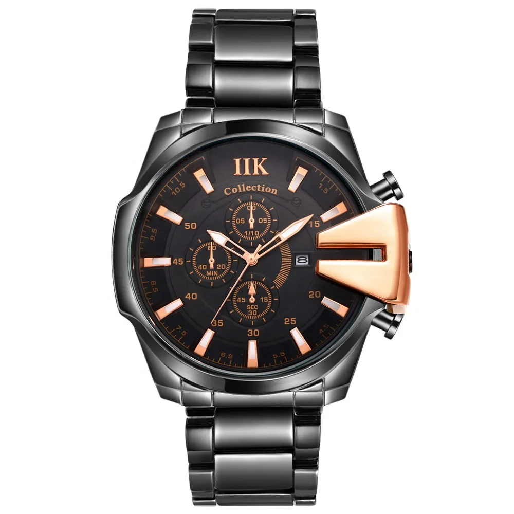 IIK Stock Analog Alloy Water Proof 3Atm Steel Date Erkek Saat Wristwatch for Men