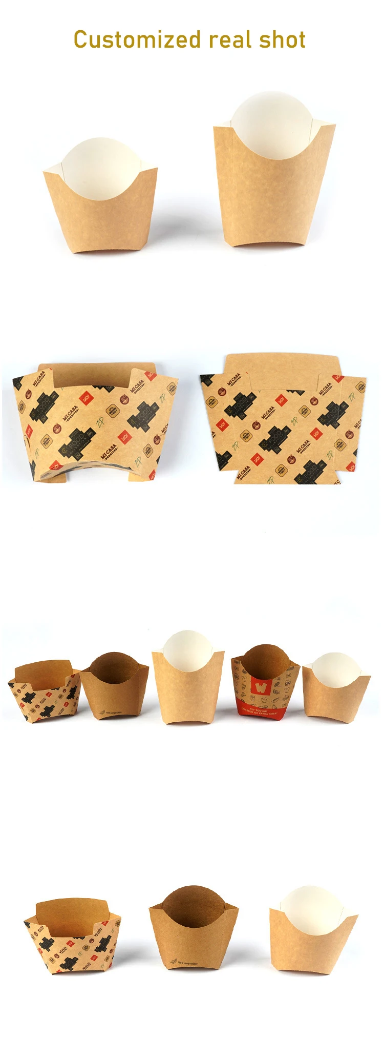 Food grade non-folding kraft paper French fries packaging box chicken popcorn Snack Cup chicken nugget box supplier