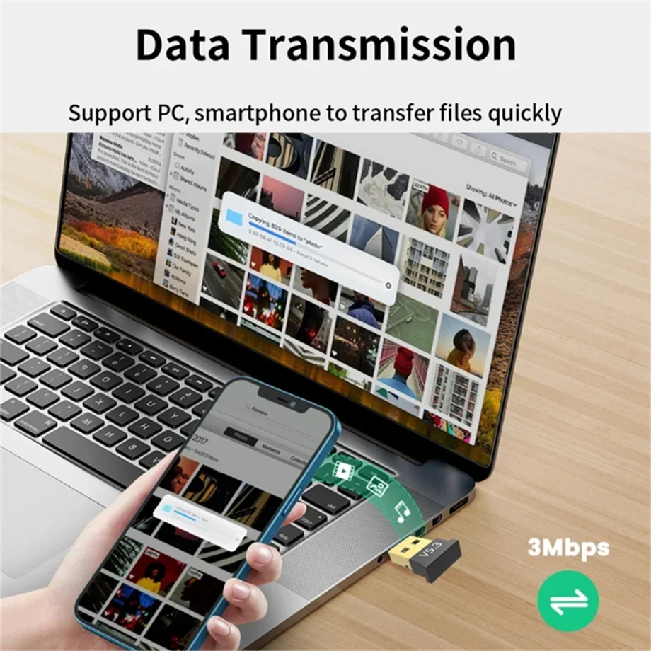 Portable USB Blue Tooth 5.3 Adapter Transmitter Receiver Audio Dongle Wireless USB Adapter for Computer PC Laptop