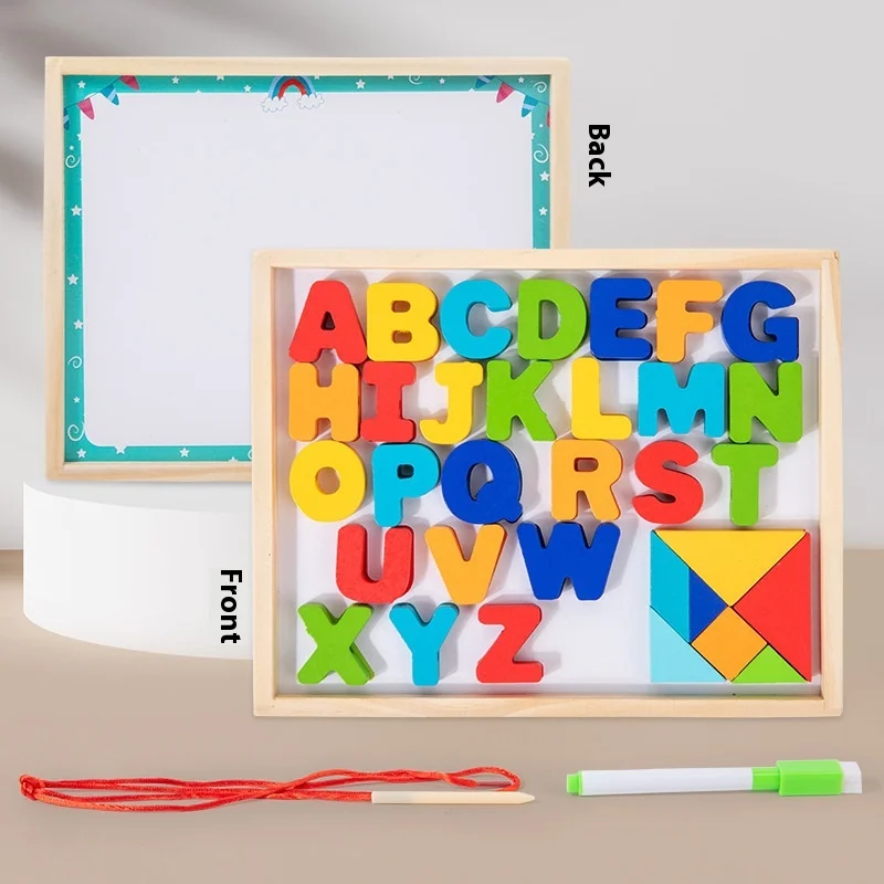 多機能両面木製ボード アラビア語 3D木製パズル 糸で描画するビーズ玩具 STEM子供向け教育玩具