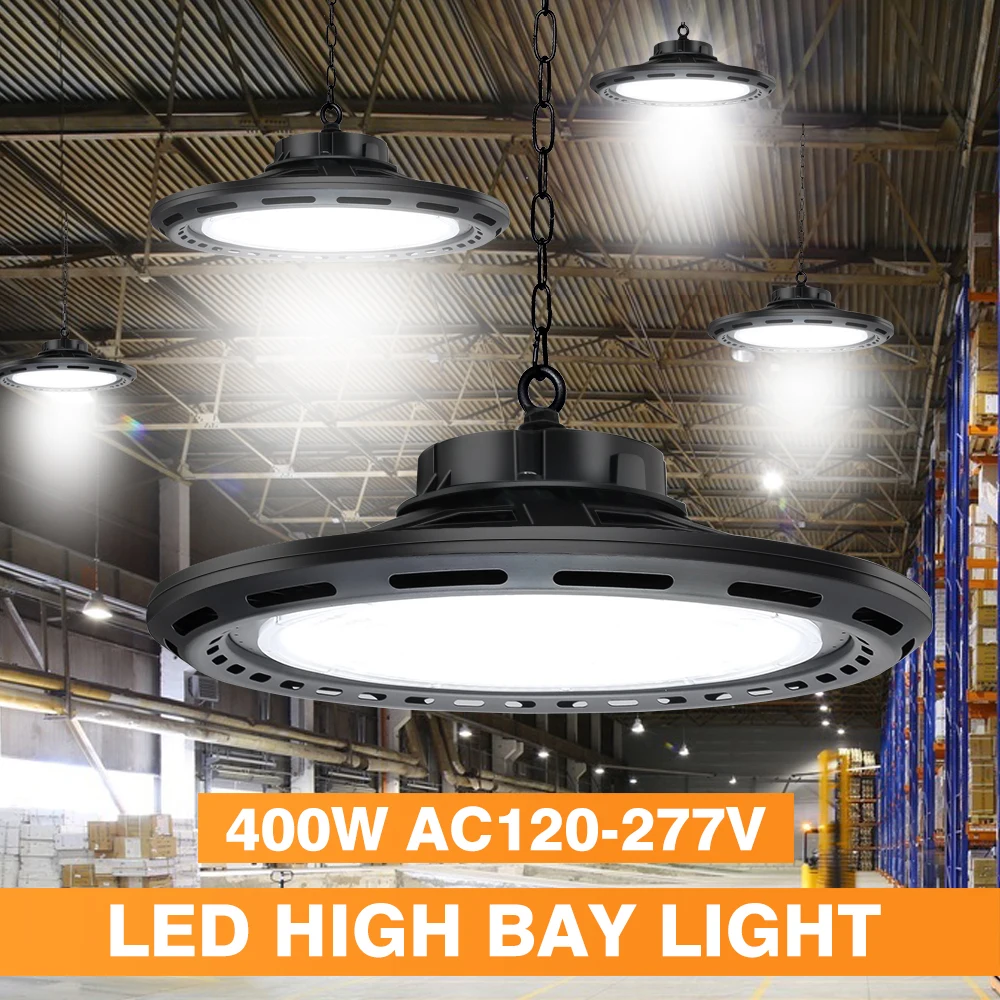 Éclairage industriel LED haute luminosité 400 W, étanche IP65, AC120-277 V, température de couleur 6000 K, idéal pour les entrepôts._voghion.com