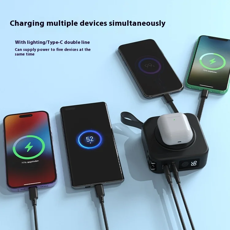 New Fast And Fast Charging 10000Mah Wireless Charging Bank With Built-in C-type PD Cable Magnetic Travel Bank