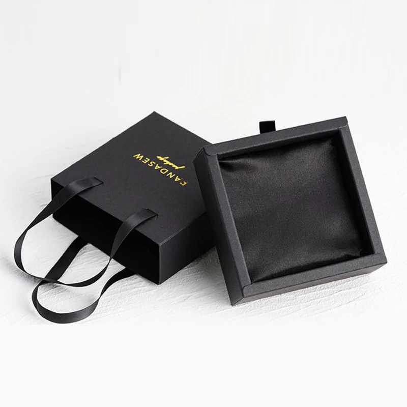 High Quality Large White Cardboard Gift Drawer Box Black Sliding Paper Packaging Embossed Design Ribbon Bag for Packaging Boxes