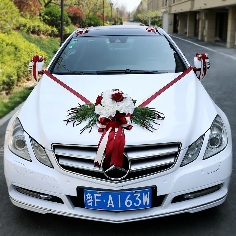 Ghirlanda Orchidee Per Auto – Decorazione Matrimonio – 2 Ghirlande Da 1,8m + 4 Composizioni Portiera – Fiori Artificiali Lilla/Bianco Con Ventose