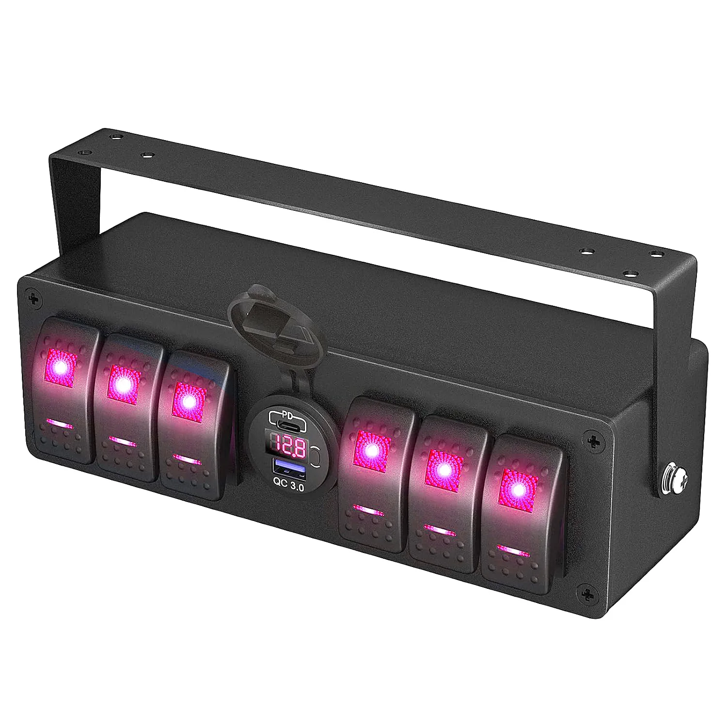 12V 6 Gang Rocker Switch Box with QC 3.0 +PD USB Charger and Led ...