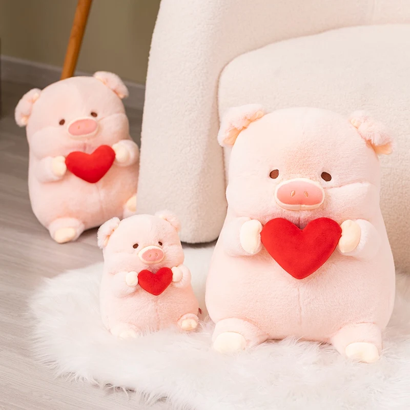 Fat Pig Stuffed Animal Plush Pig Hugging Red Heart Kawaii Birthday and  Valentine's Day Plush