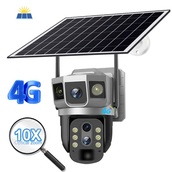 New model 4G Network V380 Pro 10X  8MP Security Camera PIR Motion Tracking Built-in Mic Siren Outdoor Cloud IP Solar CCTV Camera