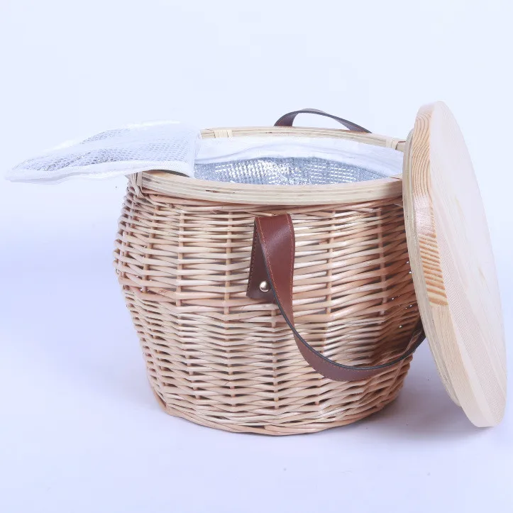 Wicker Insulated Picnic Basket With Handle Picnic Basket Cooler Round