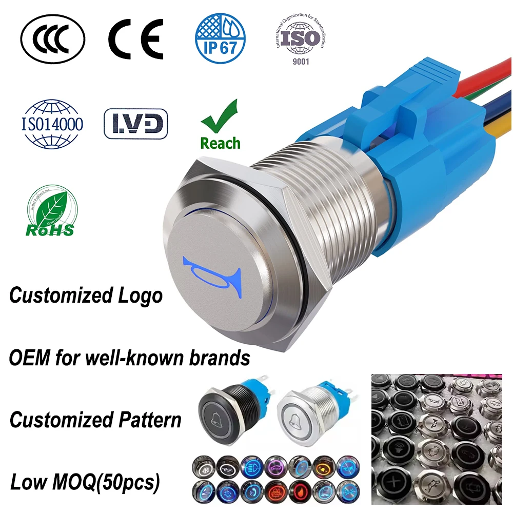 Push Button, Momentary Tact Switch Smart Electronics Pcb Board Industrial Control Short Touch Metal 12mm16mm19mm 22mm 25mm 30mm