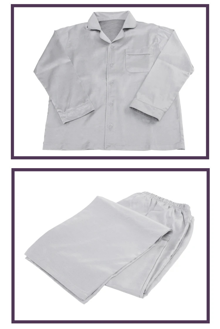 Custom logo soft double anti-microbial mulberry silk sleepwear pure silver fiber men pajamas