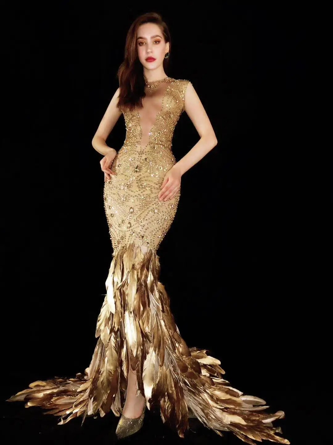 gold feather prom dress AD 3130 main image 0