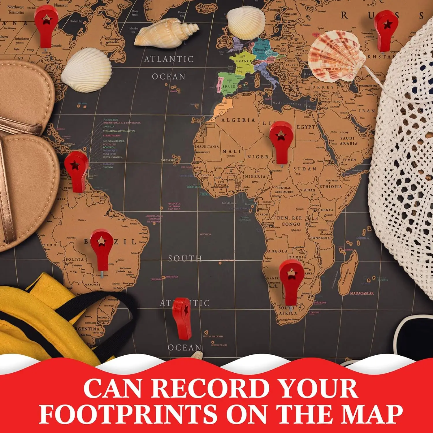 40支创意木推针装饰地图拇指图钉旅行悬挂艺术图片照片