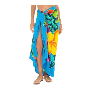 Factory direct sale small MOQ customize print soft Rayon fabric 70x45inch pareo sarong beach cover up