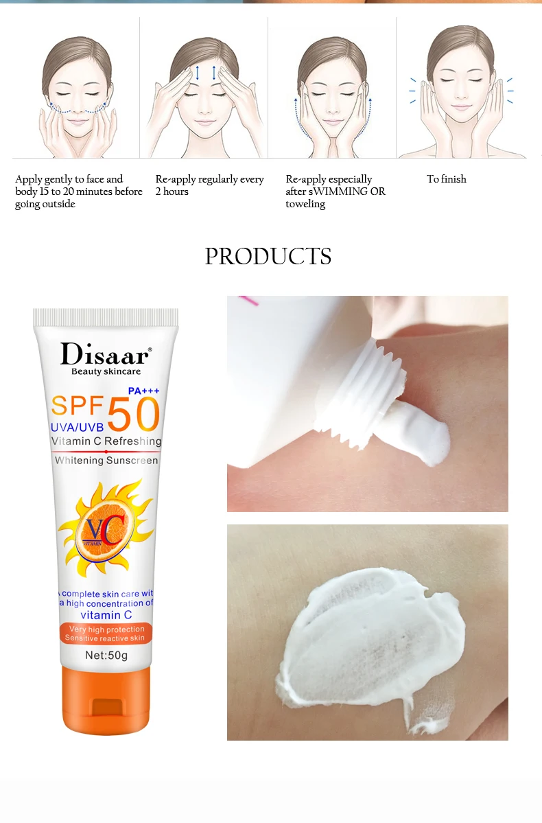 Disaar Natural  Whitening Sunblock Anti- UVA/UVB Sun Screen Cream SPF 50  Sunscreen Cream