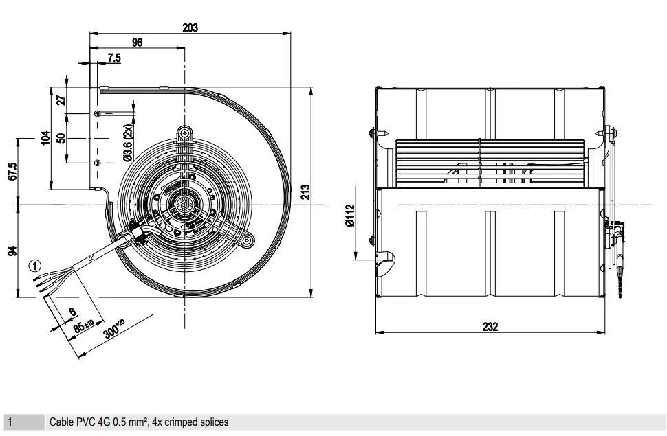 Centrifugal Blower, 133mm, D2E133-DM47-A3, 230VAC, 840m3/h - detail 10