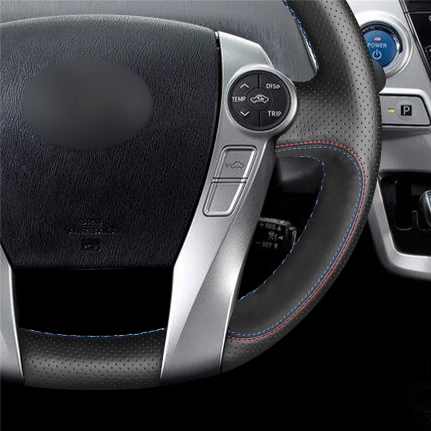 Custom Hand Stitching Suede Leather Steering Wheel Cover for Toyota Prius 30 C V Aqua 2009 2010 2011 2012 2013 2014 2015
