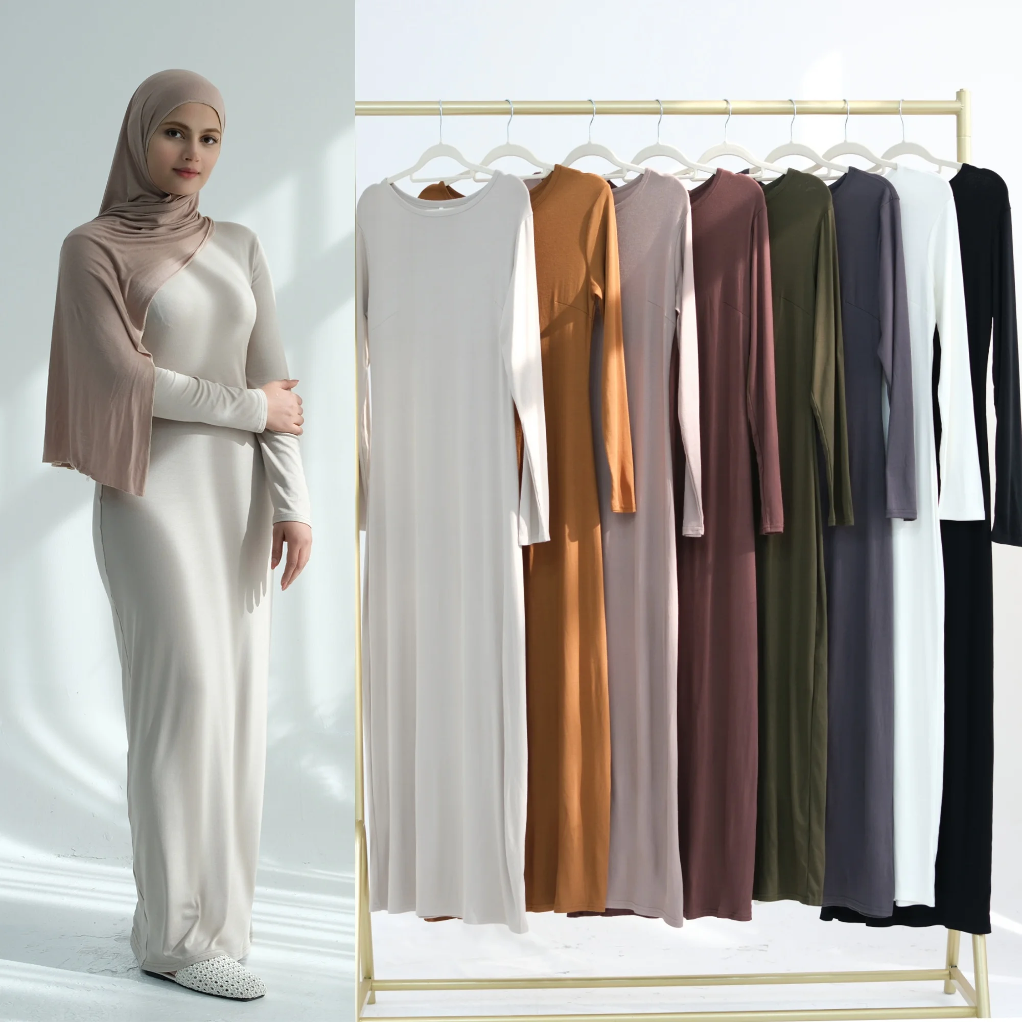 25 Premium Stretchy Cotton Jersey Abaya Muslim Women Abaya Inner Dress Comfortable Long Sleeve Women Slip Dress Islamic Clothing 25 Premium Stretchy Cotton Jersey Abaya Muslim Women Abaya Inner Dress Comfortable Long Sleeve Women Slip Dress Islamic Clothing