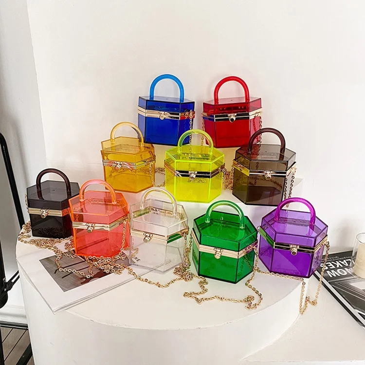 Wholesale Transparent clear acrylic square box clutch purse bag