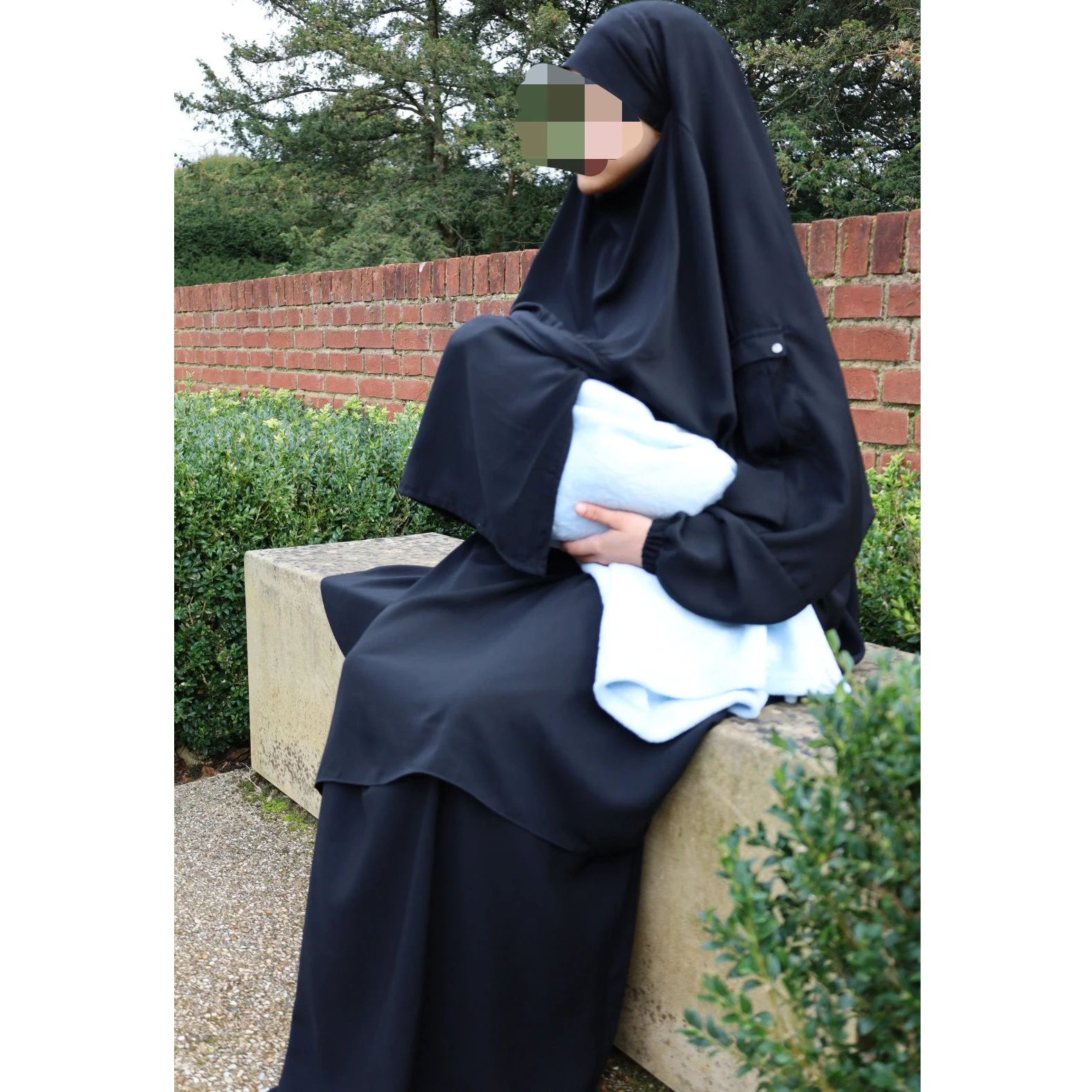 Islamic Modest Maternity 2-Piece for Jilbab Dress Black Nursing Zip Made of Polyester Wear for Muslims