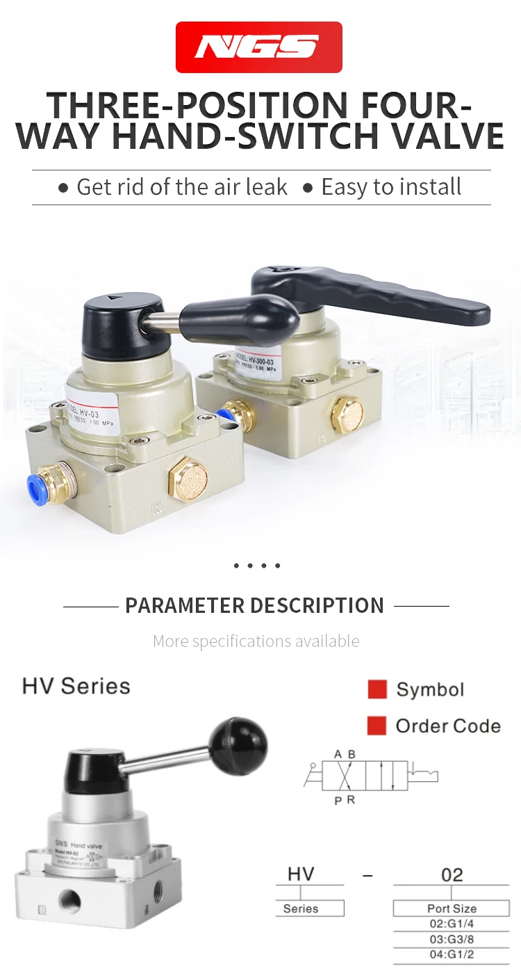 Pneumatic Valve，3-Position 4-Way Manual Reversing Valve，Air Valve，Pneumatic Hand Valve Industrial Supplies for HV-04
