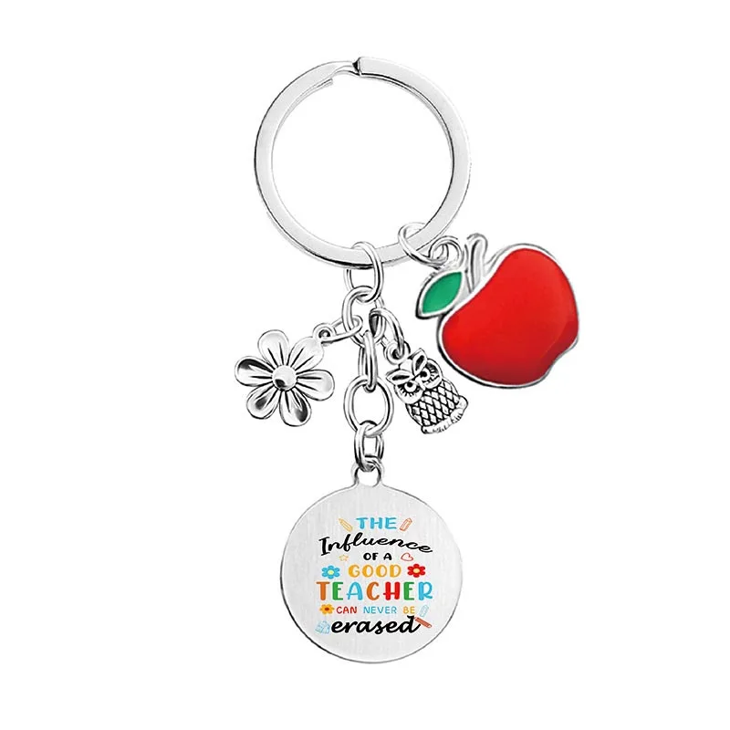 Customized LOGO Teachers Day Keychain Apple Pendant Stainless Steel Light Key Chains Graduation Gift
