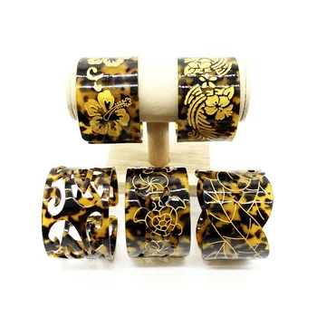 New 5 Styles Combinations Faux Tortoise Shell Bracelets Bangles with Flowers Turtle Tribals Engraved Jewelry
